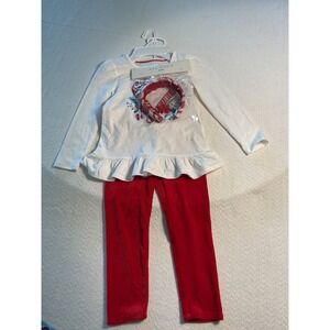 Max Studio Kids‎ 3pc Set Top Red Corduroy Pants Headband Heart XS(4) Holiday